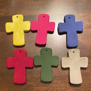 Handcrafted Clay Colorful Cross Holiday Ornaments Set